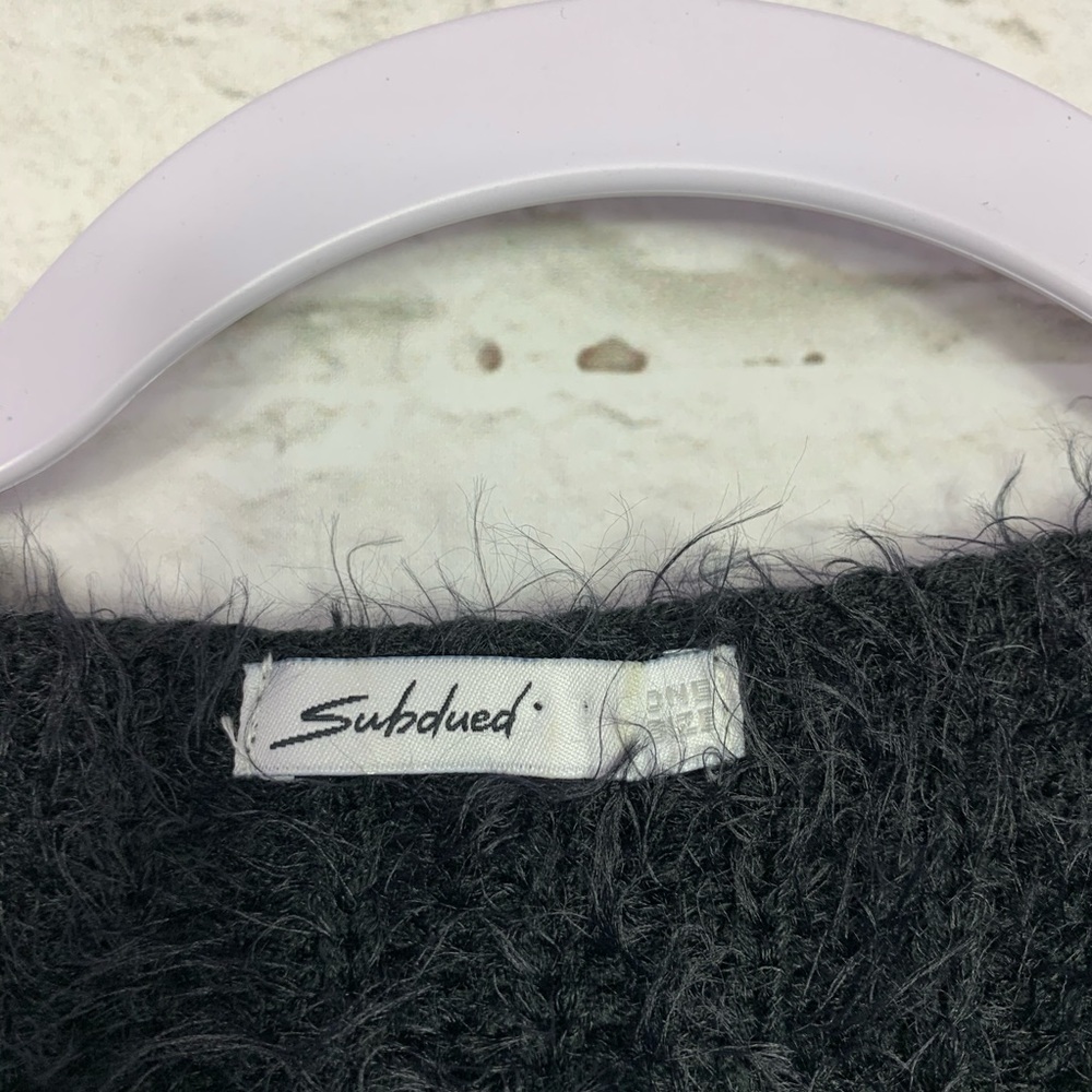 Subdued Black Fuzzy Comfy Open Front Cardigan Os - image 3
